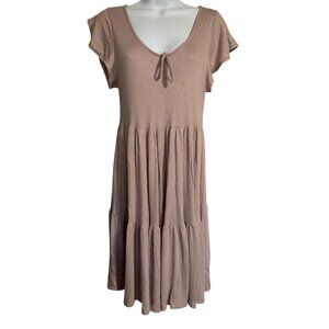 See You Monday Taupe Tiered Short Sleeve Dress Womens Medium Versatile Summer